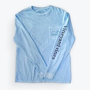 VINEYARD VINES | Mens Cotton Light Blue Vintage Whale Long Sleeve Shirt | Size M
